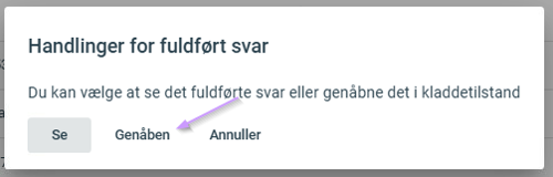 Modalvindue med handlingsmuligheder